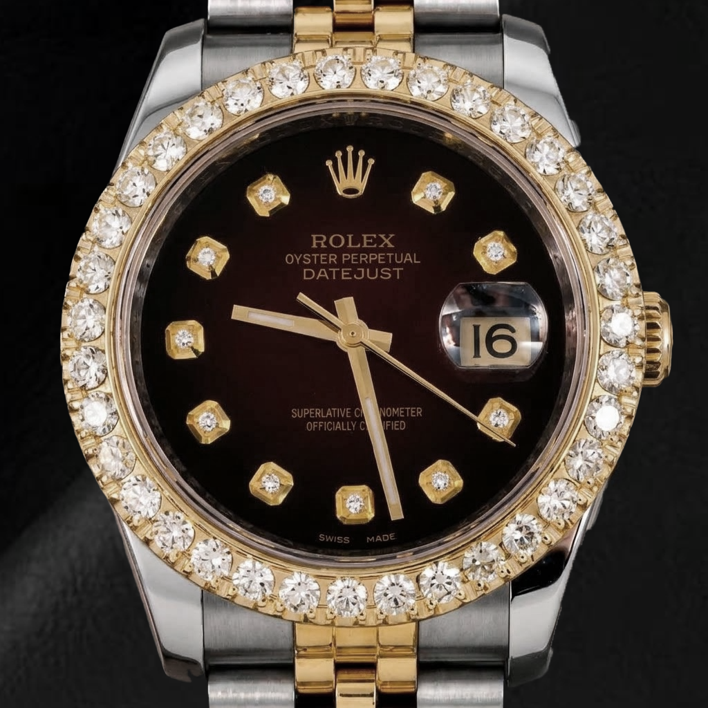 Rolex Datejust 36 mm 116233 Orologio Bicolore con Quadrante Rosso con Diamanti e Lunetta con Diamanti