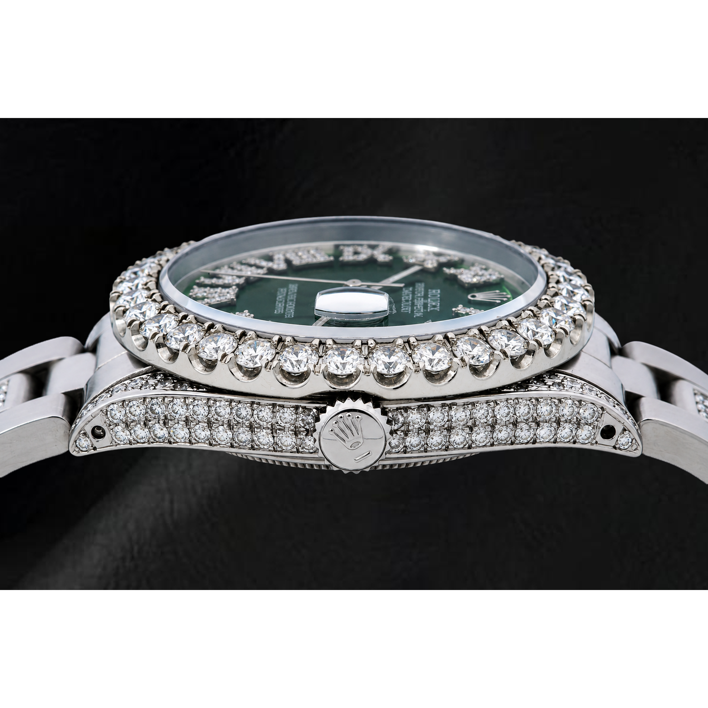 Rolex Datejust 36 mm 6605 Orologio in Acciaio Inossidabile con Lunetta con Diamanti e Quadrante con Diamanti Verde e Numeri Romani