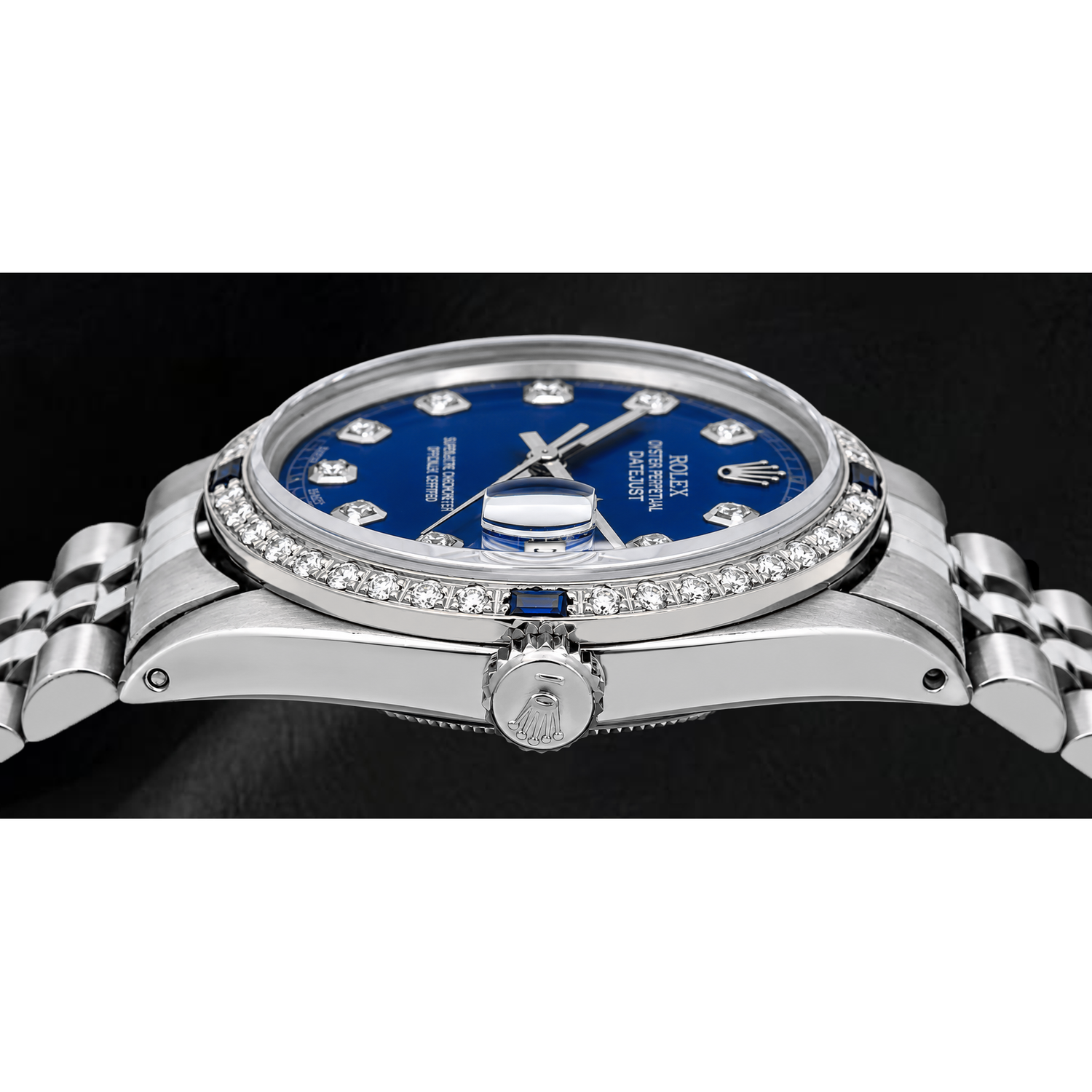Rolex Datejust 36mm 1601 Orologio in Acciaio Inossidabile con Quadrante Blu con Diamanti e Lunetta con Diamanti