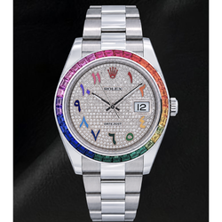 Rolex Datejust 41 mm 126300 Orologio in Acciaio Inossidabile con Quadrante Pavé di Diamanti Arcobaleno Arabo Orientale