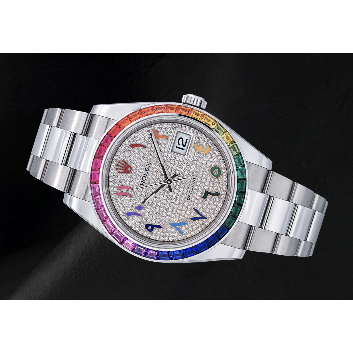 Rolex Datejust 41 mm 126300 Orologio in Acciaio Inossidabile con Quadrante Pavé di Diamanti Arcobaleno Arabo Orientale