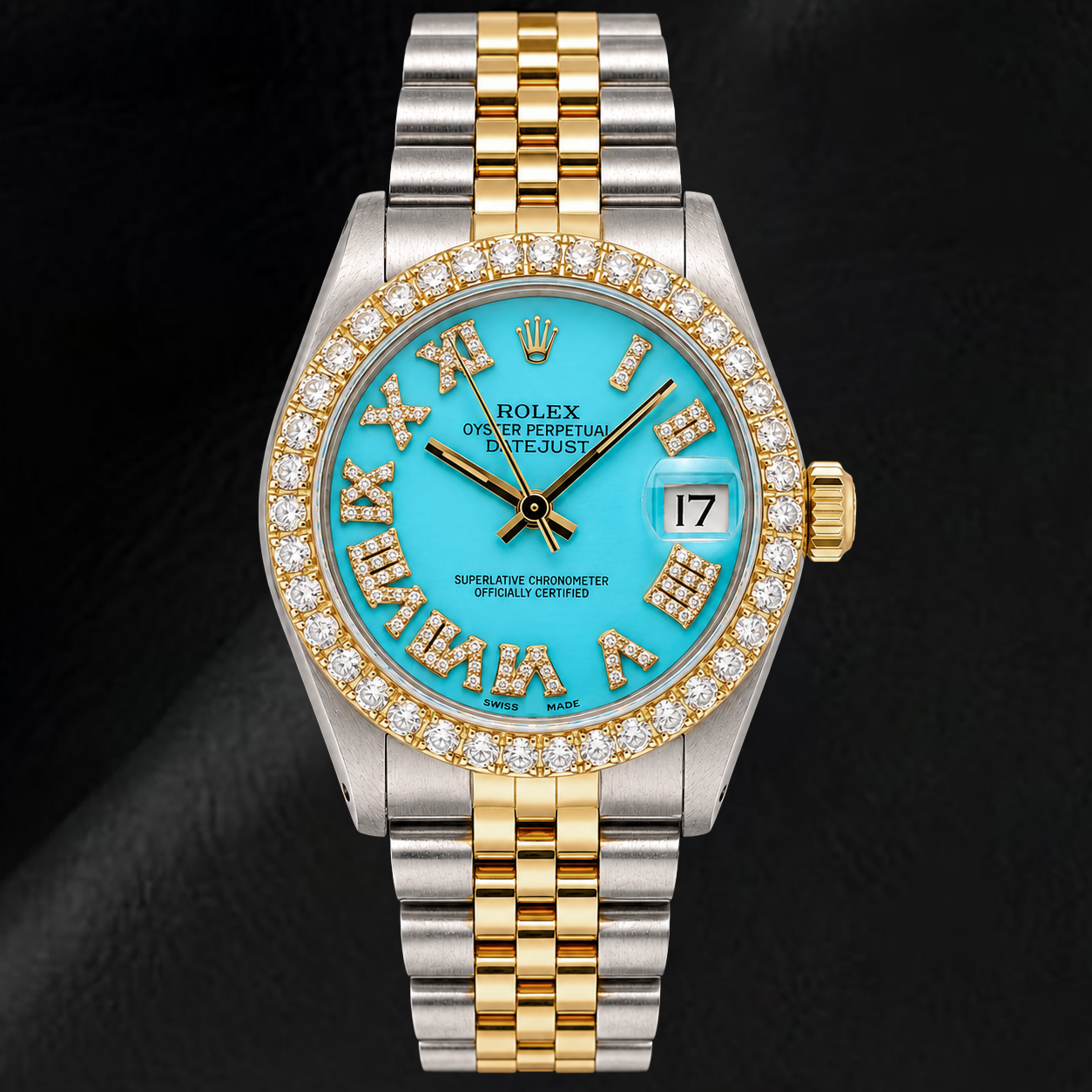 Rolex Datejust 6827 Orologio 31 mm Bicolore Quadrante con Diamanti Turchese con Numeri Romani