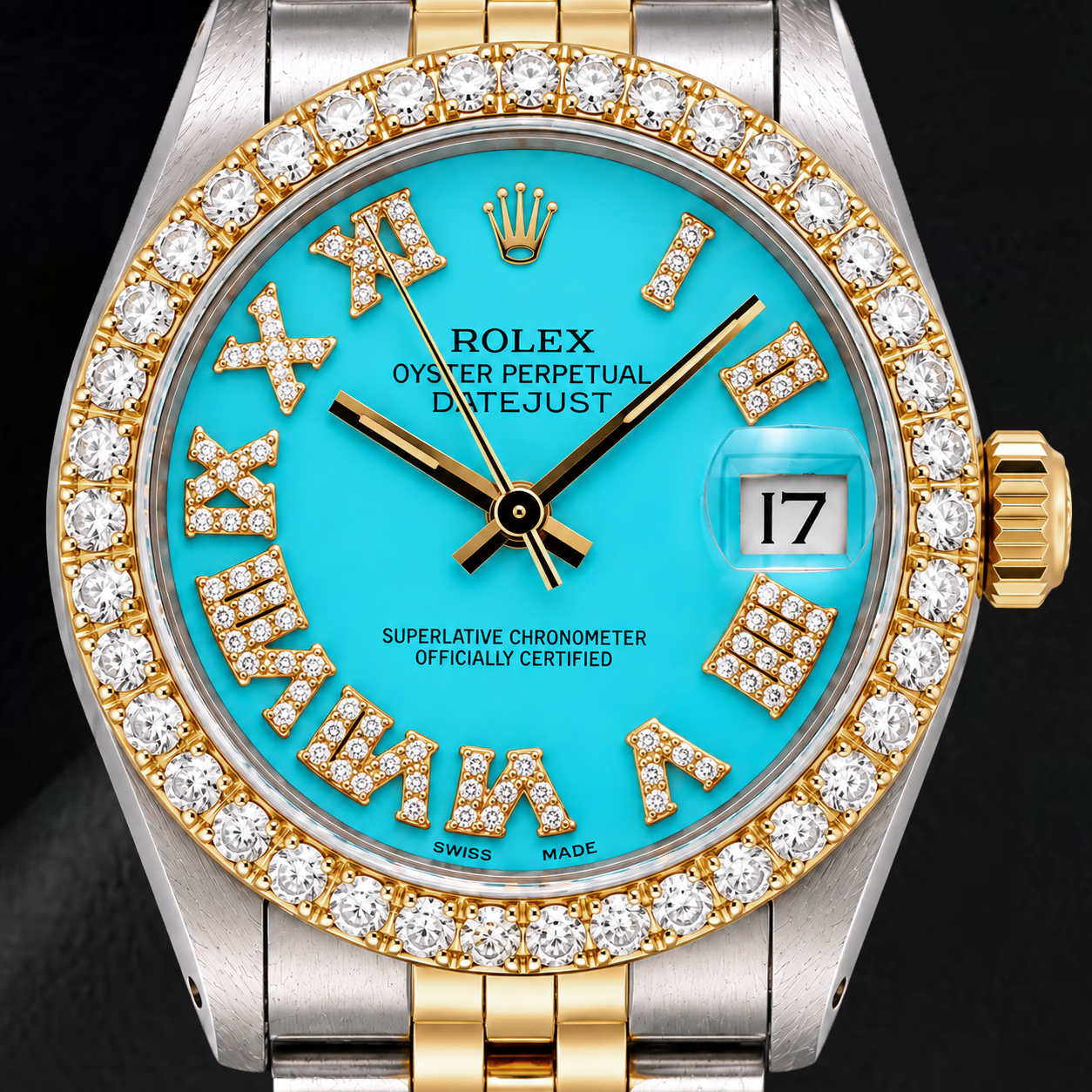 Rolex Datejust 6827 Orologio 31 mm Bicolore Quadrante con Diamanti Turchese con Numeri Romani