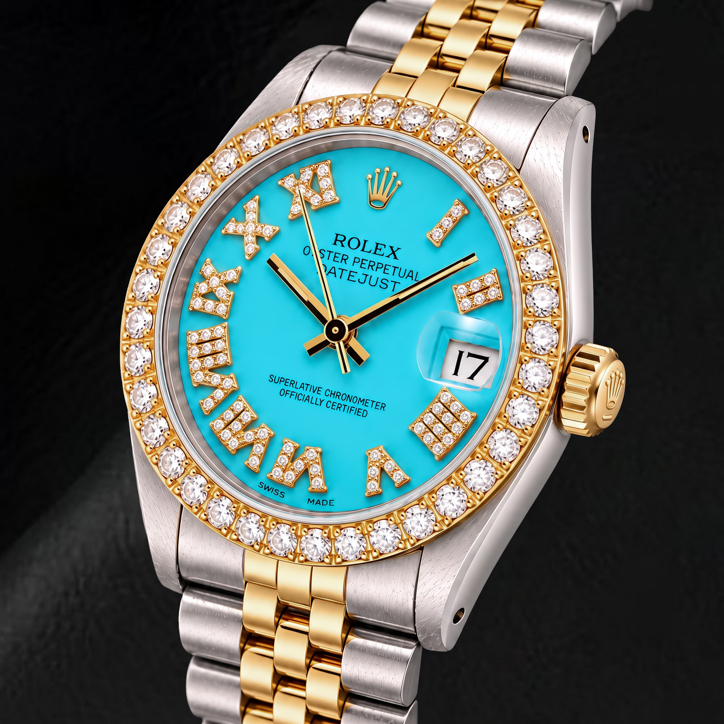Rolex Datejust 6827 Orologio 31 mm Bicolore Quadrante con Diamanti Turchese con Numeri Romani