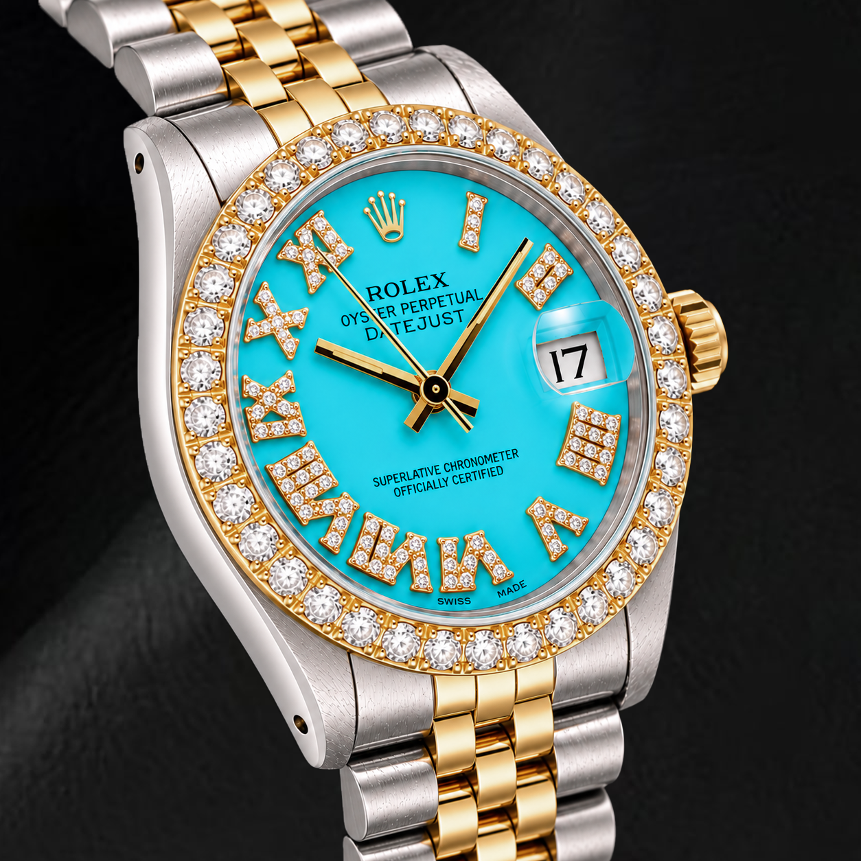 Rolex Datejust 6827 Orologio 31 mm Bicolore Quadrante con Diamanti Turchese con Numeri Romani