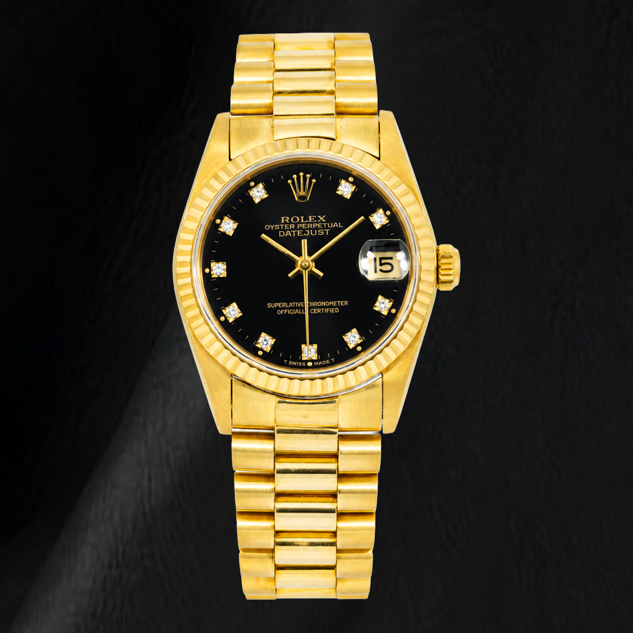 Rolex Datejust 68278 31 mm Orologio in Oro Giallo con Quadrante Nero con Diamanti Originali