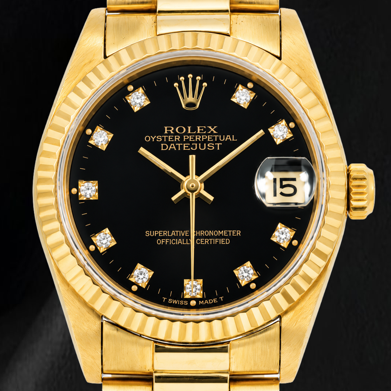 Rolex Datejust 68278 31 mm Orologio in Oro Giallo con Quadrante Nero con Diamanti Originali