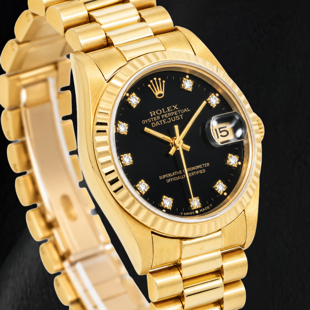Rolex Datejust 68278 31 mm Orologio in Oro Giallo con Quadrante Nero con Diamanti Originali