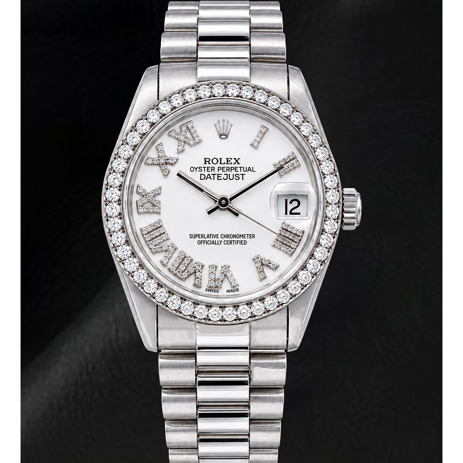 Rolex Datejust 68279 31 mm Orologio in Oro Bianco Quadrante con Diamanti Bianco con Numeri Romani
