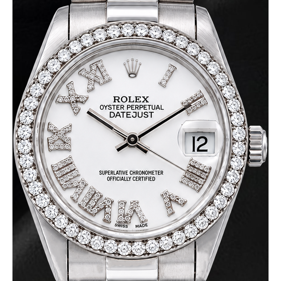 Rolex Datejust 68279 31 mm Orologio in Oro Bianco Quadrante con Diamanti Bianco con Numeri Romani