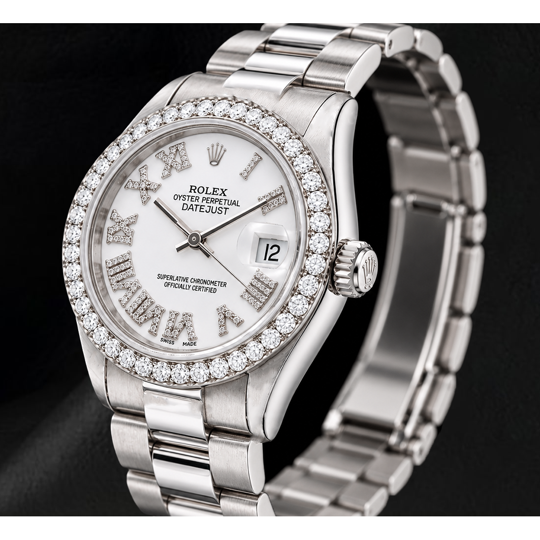 Rolex Datejust 68279 31 mm Orologio in Oro Bianco Quadrante con Diamanti Bianco con Numeri Romani