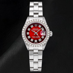 Rolex Datejust 6916 26mm Orologio in Acciaio Inossidabile con Quadrante Rosso con Diamanti