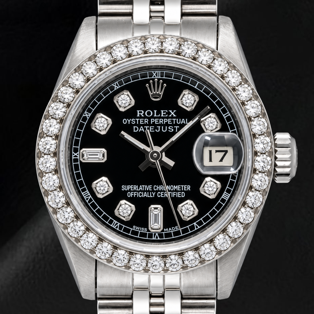 Rolex Datejust 6917 26 mm Orologio in Acciaio Inossidabile con Quadrante Nero con Diamanti