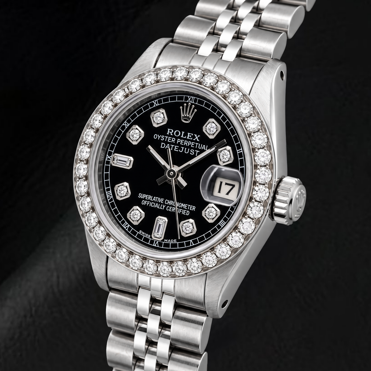 Rolex Datejust 6917 26 mm Orologio in Acciaio Inossidabile con Quadrante Nero con Diamanti