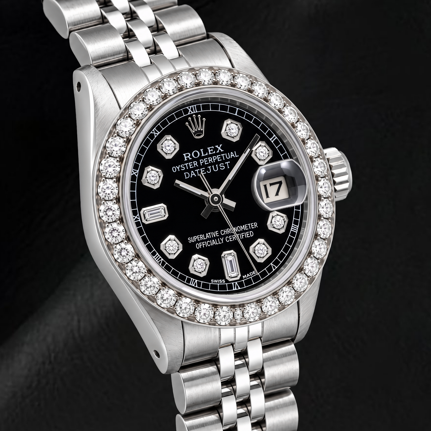 Rolex Datejust 6917 26 mm Orologio in Acciaio Inossidabile con Quadrante Nero con Diamanti