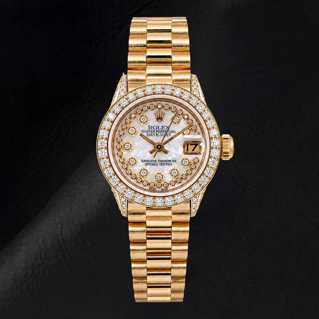 Rolex Datejust 6917 26 mm Orologio in Oro Giallo con Quadrante con Diamanti a Filo in Madreperla Bianca