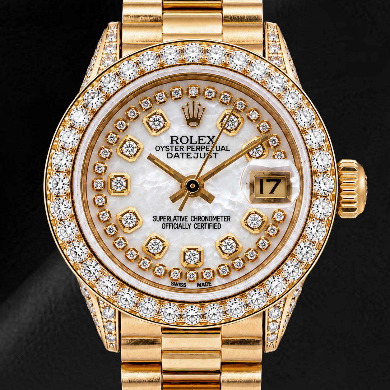 Rolex Datejust 6917 26 mm Orologio in Oro Giallo con Quadrante con Diamanti a Filo in Madreperla Bianca