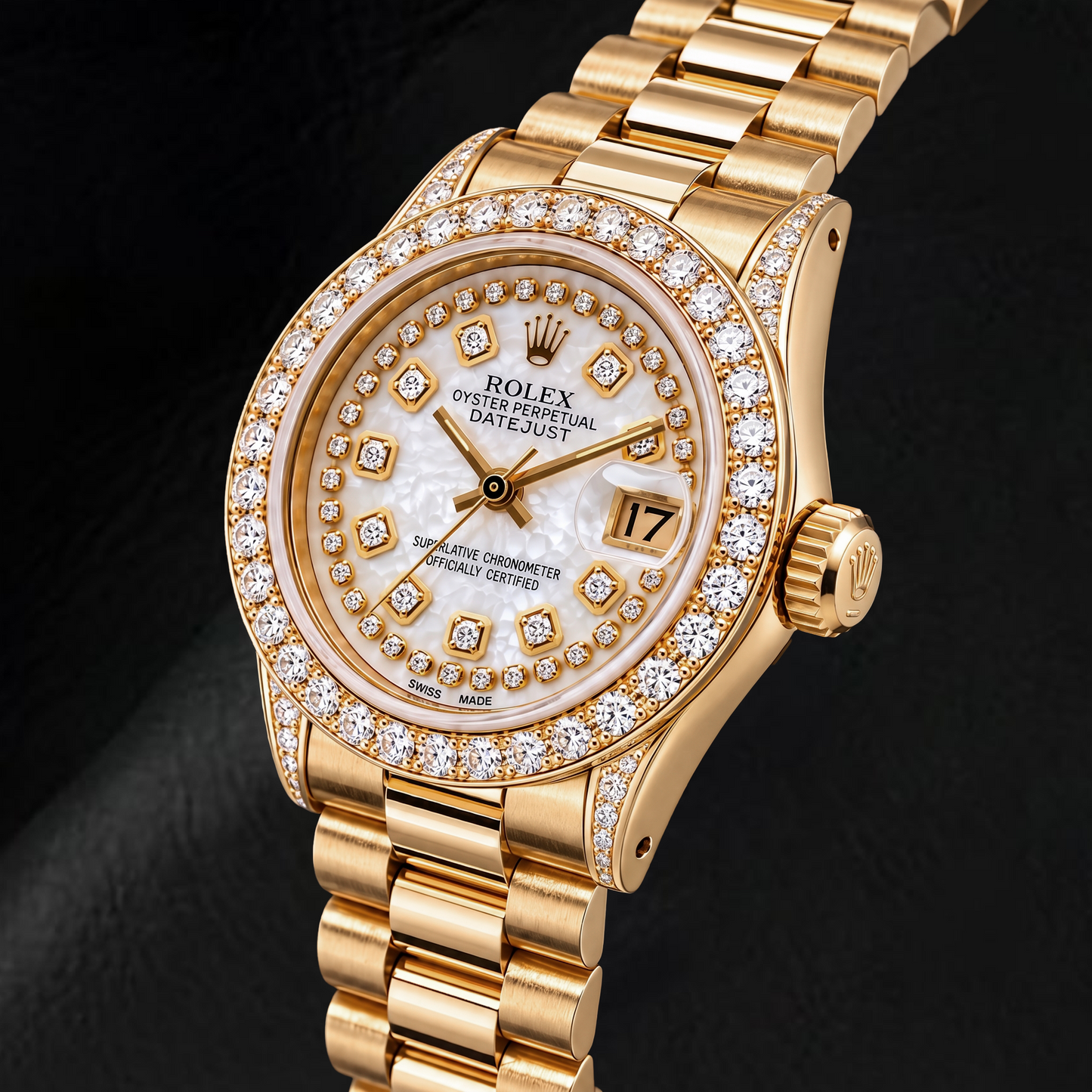 Rolex Datejust 6917 26 mm Orologio in Oro Giallo con Quadrante con Diamanti a Filo in Madreperla Bianca