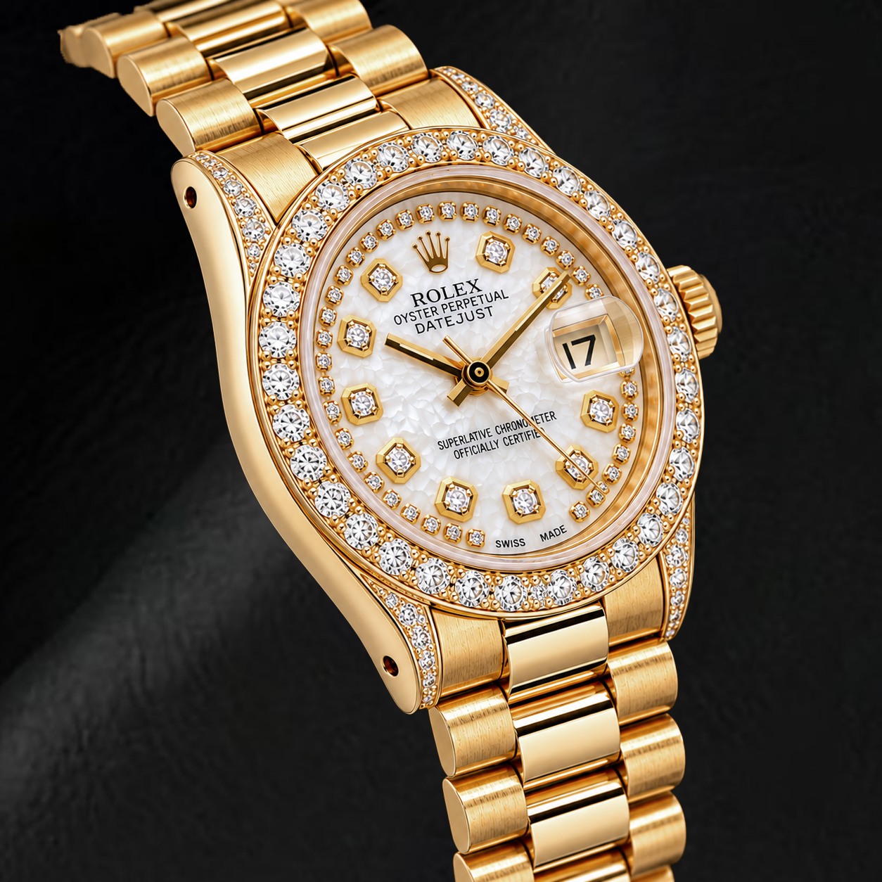 Rolex Datejust 6917 26 mm Orologio in Oro Giallo con Quadrante con Diamanti a Filo in Madreperla Bianca