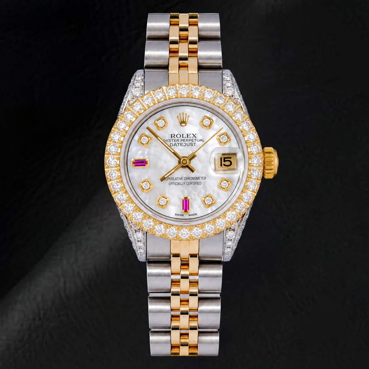 Rolex Datejust 69173 26 mm Orologio Bicolore Quadrante con Diamanti in Madreperla Bianca