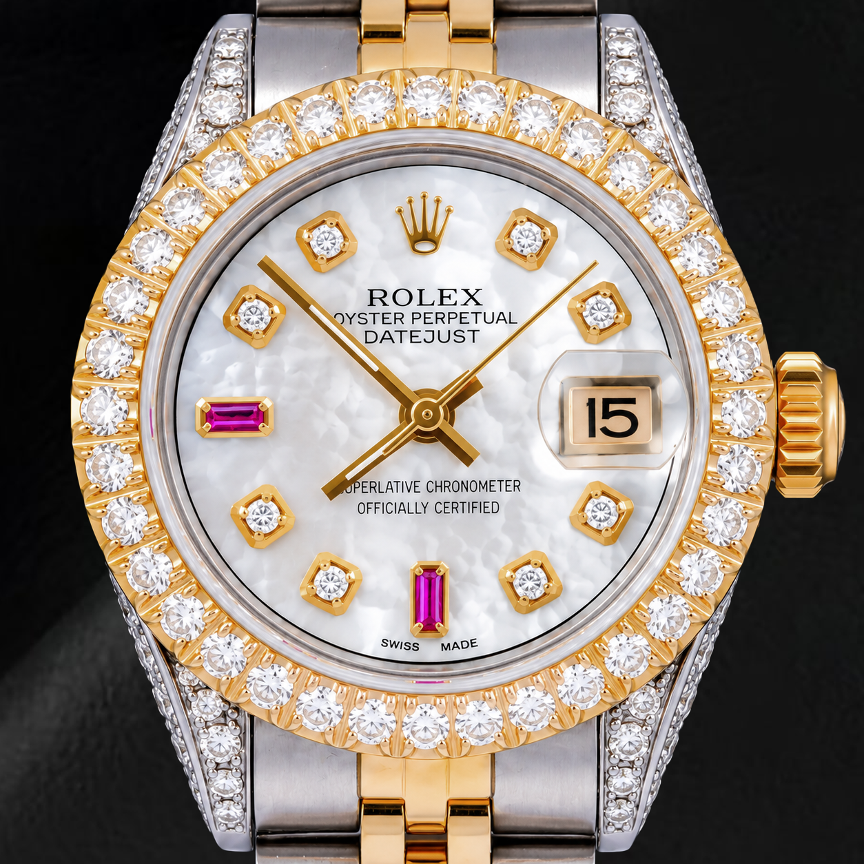 Rolex Datejust 69173 26 mm Orologio Bicolore Quadrante con Diamanti in Madreperla Bianca