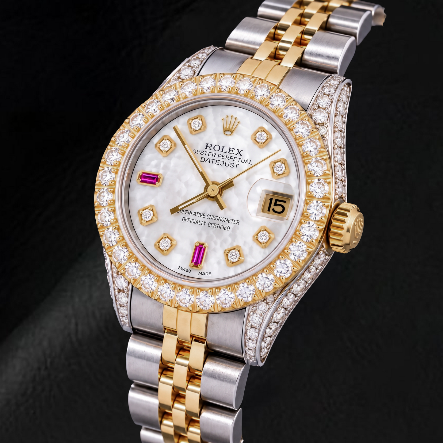 Rolex Datejust 69173 26 mm Orologio Bicolore Quadrante con Diamanti in Madreperla Bianca