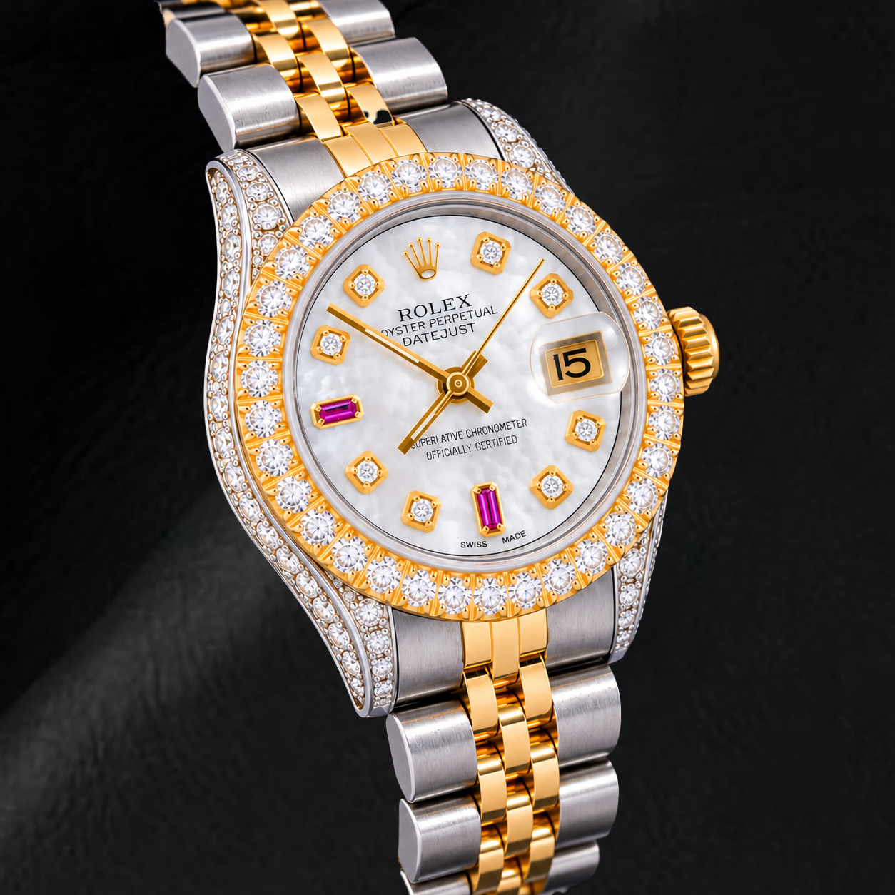Rolex Datejust 69173 26 mm Orologio Bicolore Quadrante con Diamanti in Madreperla Bianca