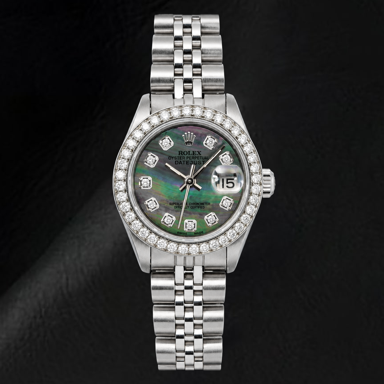 Rolex Datejust 69174 26 mm Orologio in Acciaio Inossidabile con Quadrante con Diamanti in Madreperla Nera