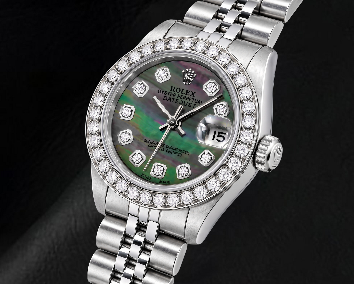 Rolex Datejust 69174 26 mm Orologio in Acciaio Inossidabile con Quadrante con Diamanti in Madreperla Nera