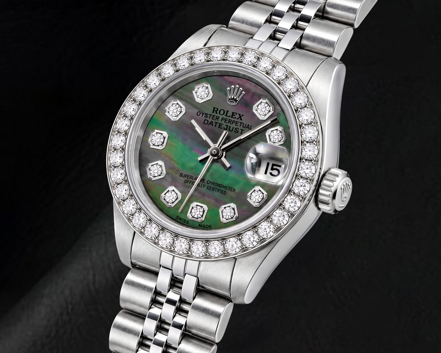 Rolex Datejust 69174 26 mm Orologio in Acciaio Inossidabile con Quadrante con Diamanti in Madreperla Nera