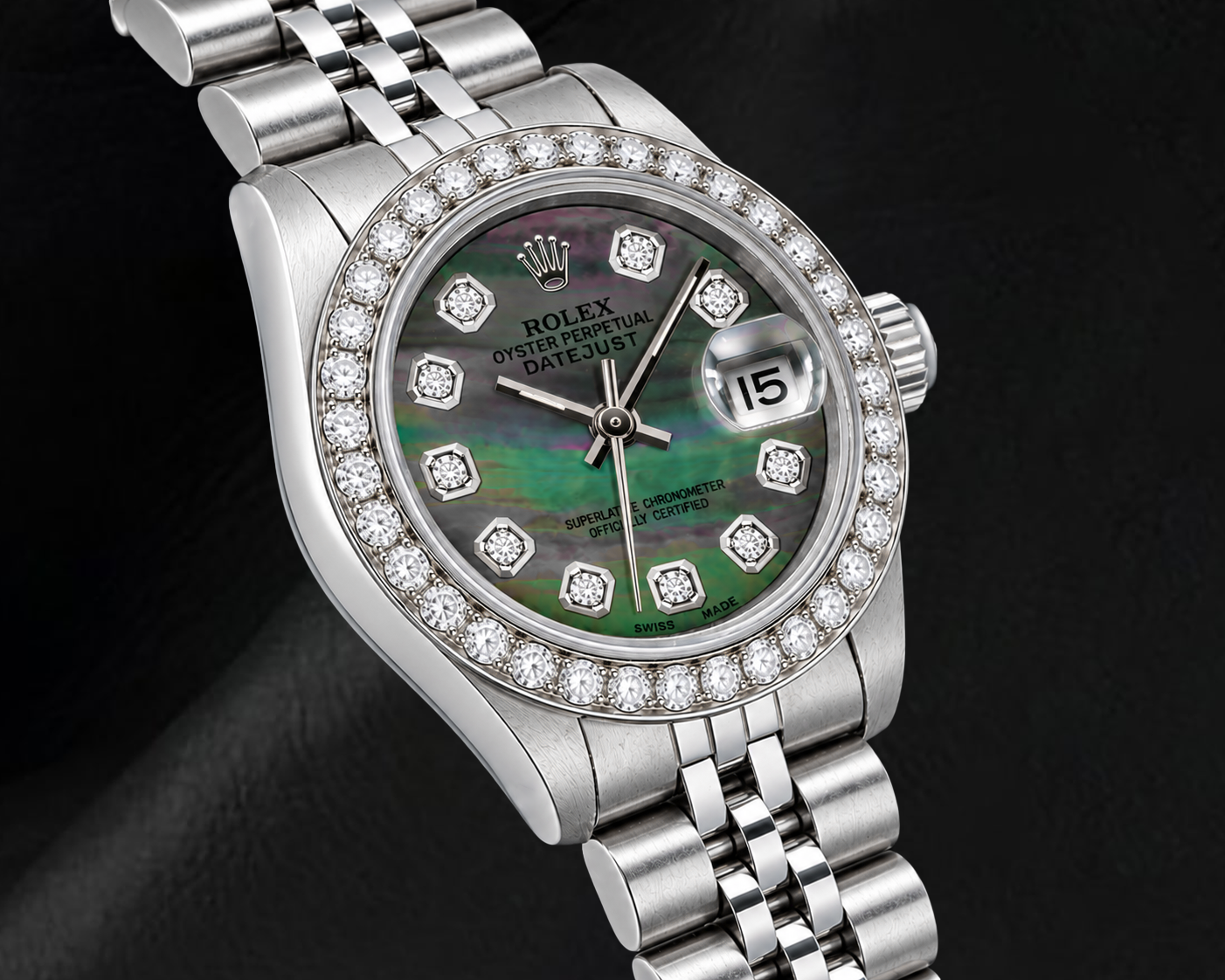 Rolex Datejust 69174 26 mm Orologio in Acciaio Inossidabile con Quadrante con Diamanti in Madreperla Nera