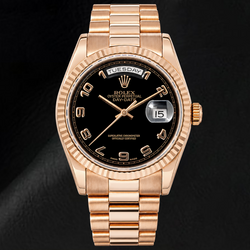 Rolex Day-Date 118235 Orologio da 36 mm in Oro Rosa con Quadrante Nero con Numeri Arabi