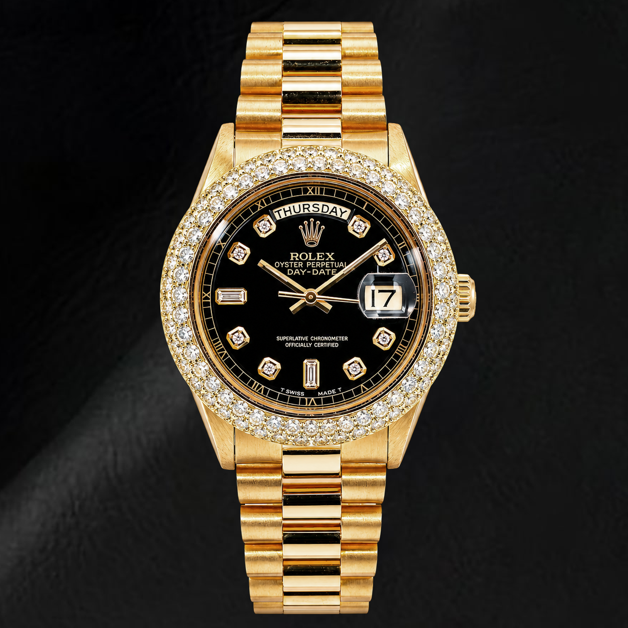 Rolex Day-Date 1803 36 mm Orologio in Oro Giallo con Quadrante Nero con Diamanti