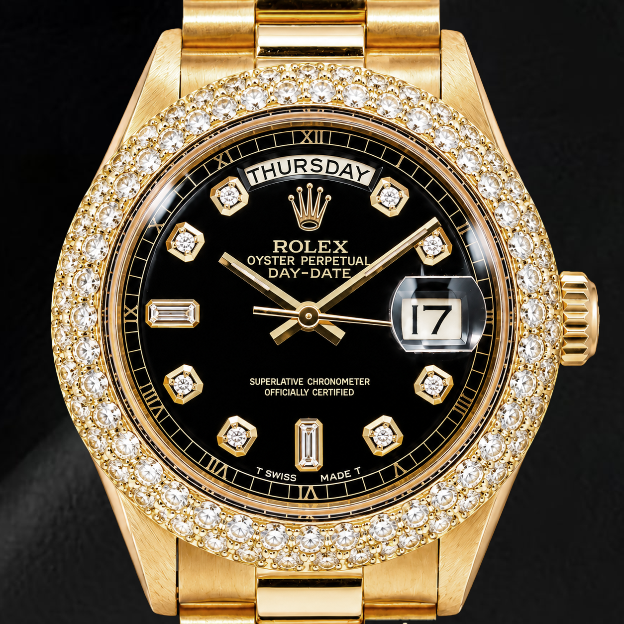 Rolex Day-Date 1803 36 mm Orologio in Oro Giallo con Quadrante Nero con Diamanti