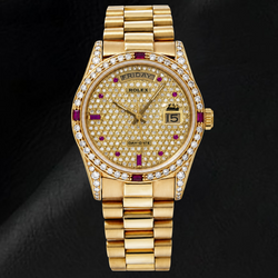 Rolex Day-Date 18038 36 mm Orologio in Oro Giallo con Quadrante Pavé di Diamanti