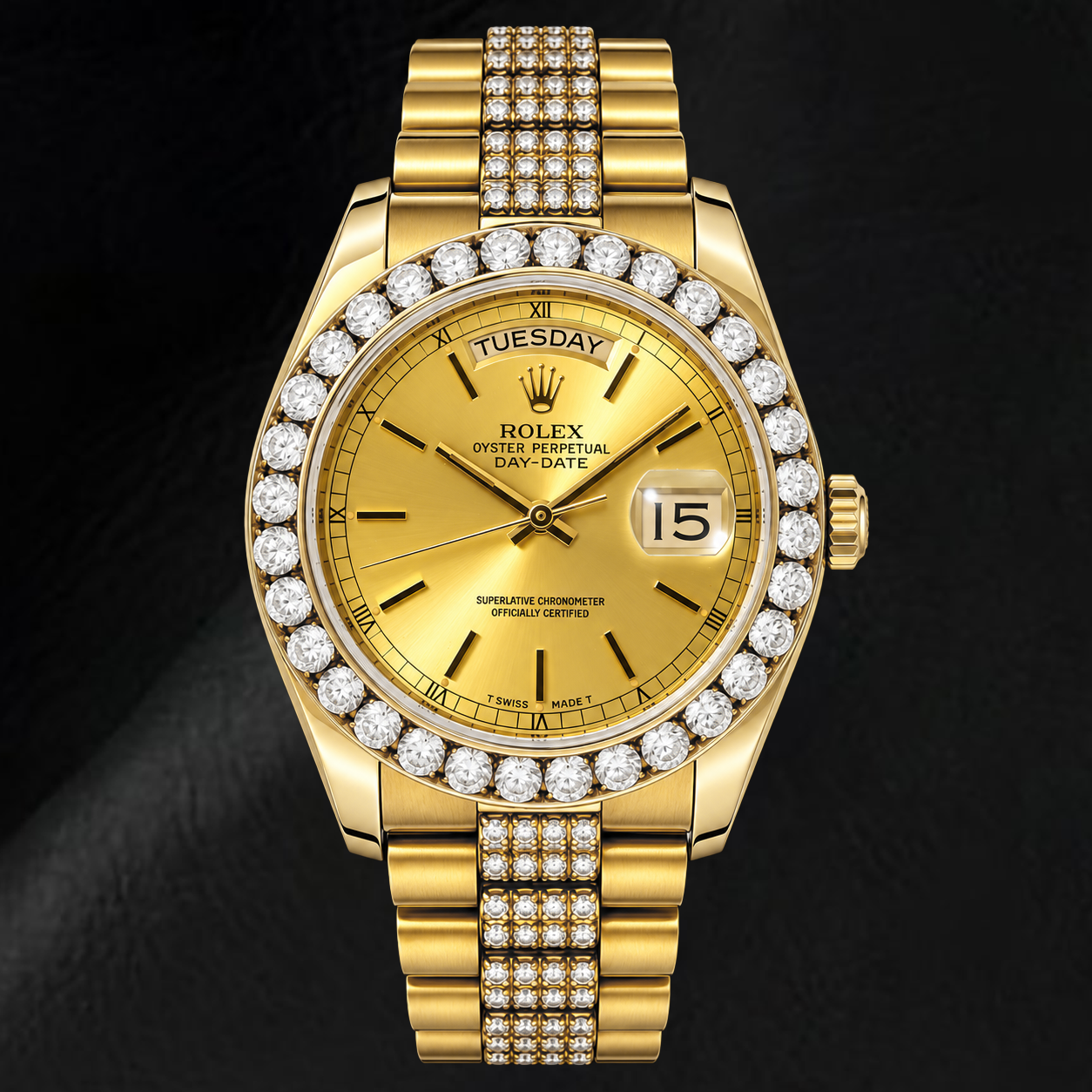 Rolex Day-Date 18078 36mm Orologio in Oro Giallo con Quadrante Champagne con Indici a Bastone