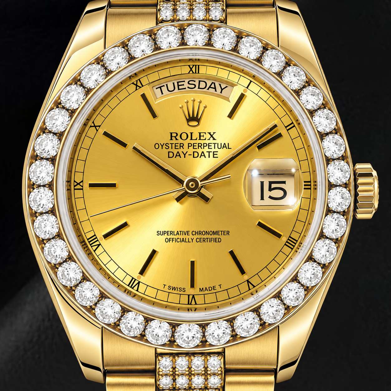 Rolex Day-Date 18078 36mm Orologio in Oro Giallo con Quadrante Champagne con Indici a Bastone