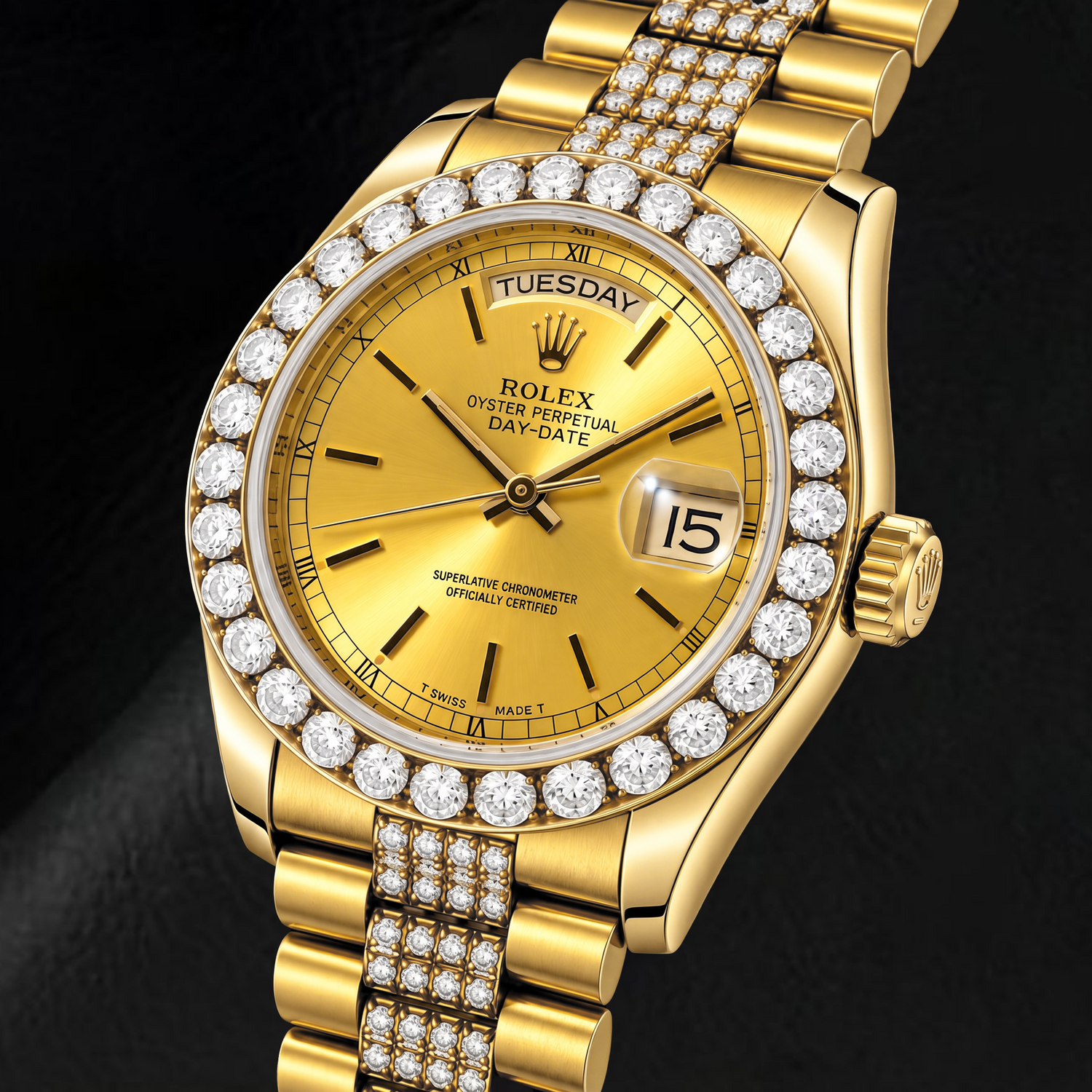 Rolex Day-Date 18078 36mm Orologio in Oro Giallo con Quadrante Champagne con Indici a Bastone