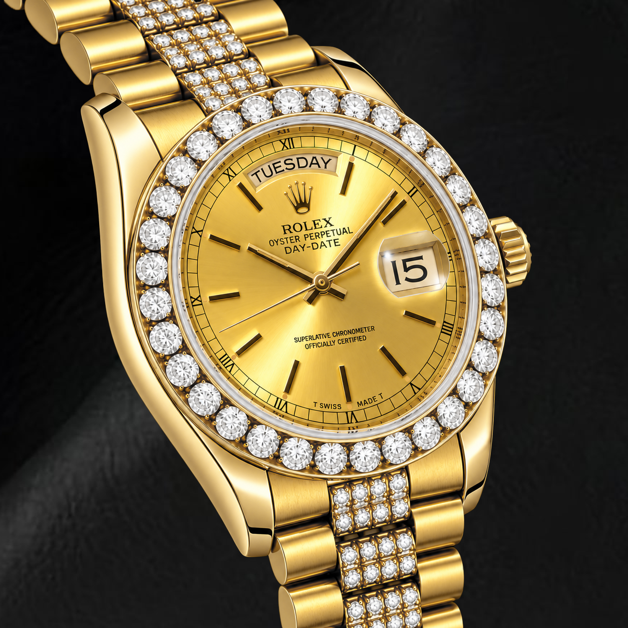 Rolex Day-Date 18078 36mm Orologio in Oro Giallo con Quadrante Champagne con Indici a Bastone