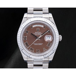 Rolex Day-Date II 41 mm 218239 Quadrante Cioccolato con Numeri Romani in Oro Bianco 18 Carati Bracciale President