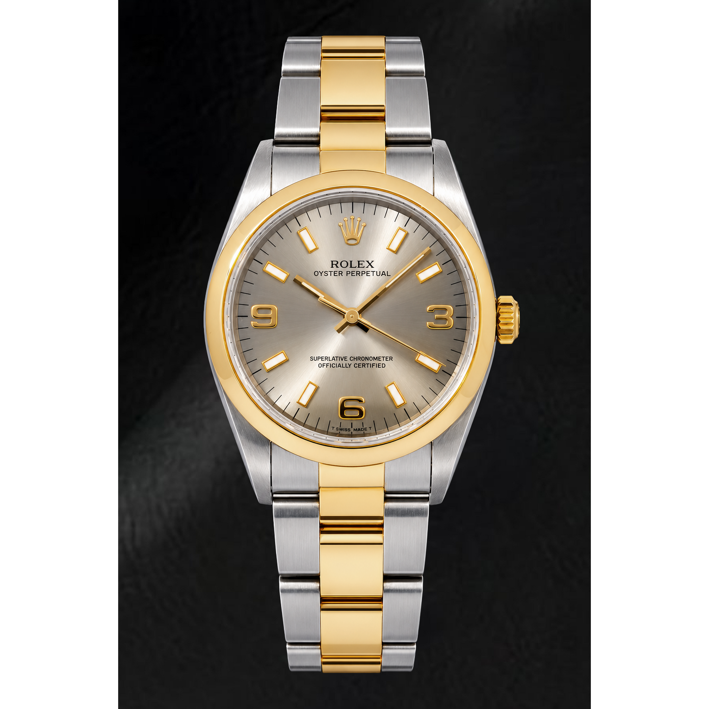 Rolex Oyster Perpetual 14203 34 mm Orologio Bicolore con Quadrante Grigio e Numeri Arabi Luminescenti