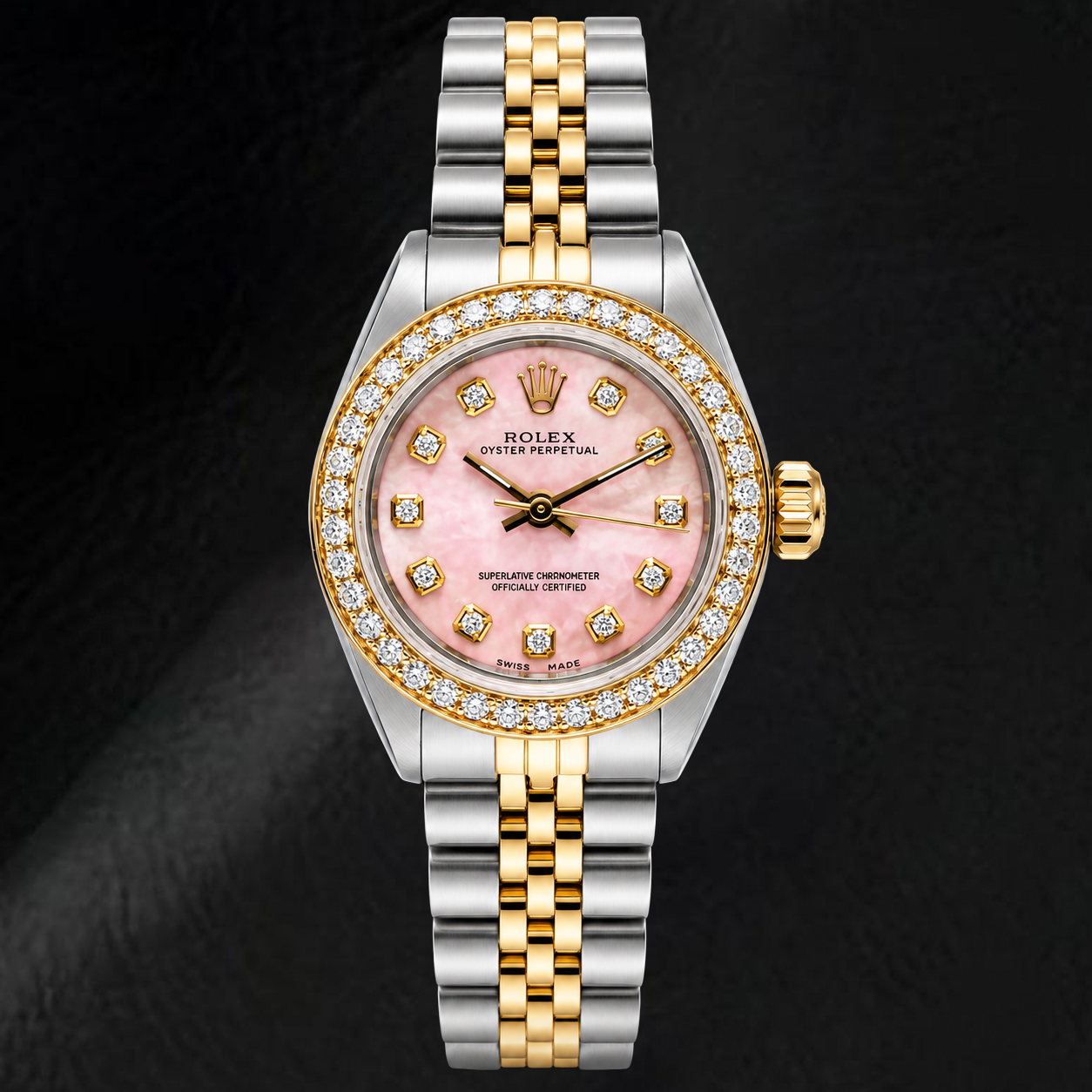 Rolex Oyster Perpetual 67193 26mm Quadrante Rosa con Diamanti Bicolore Bracciale Jubilee