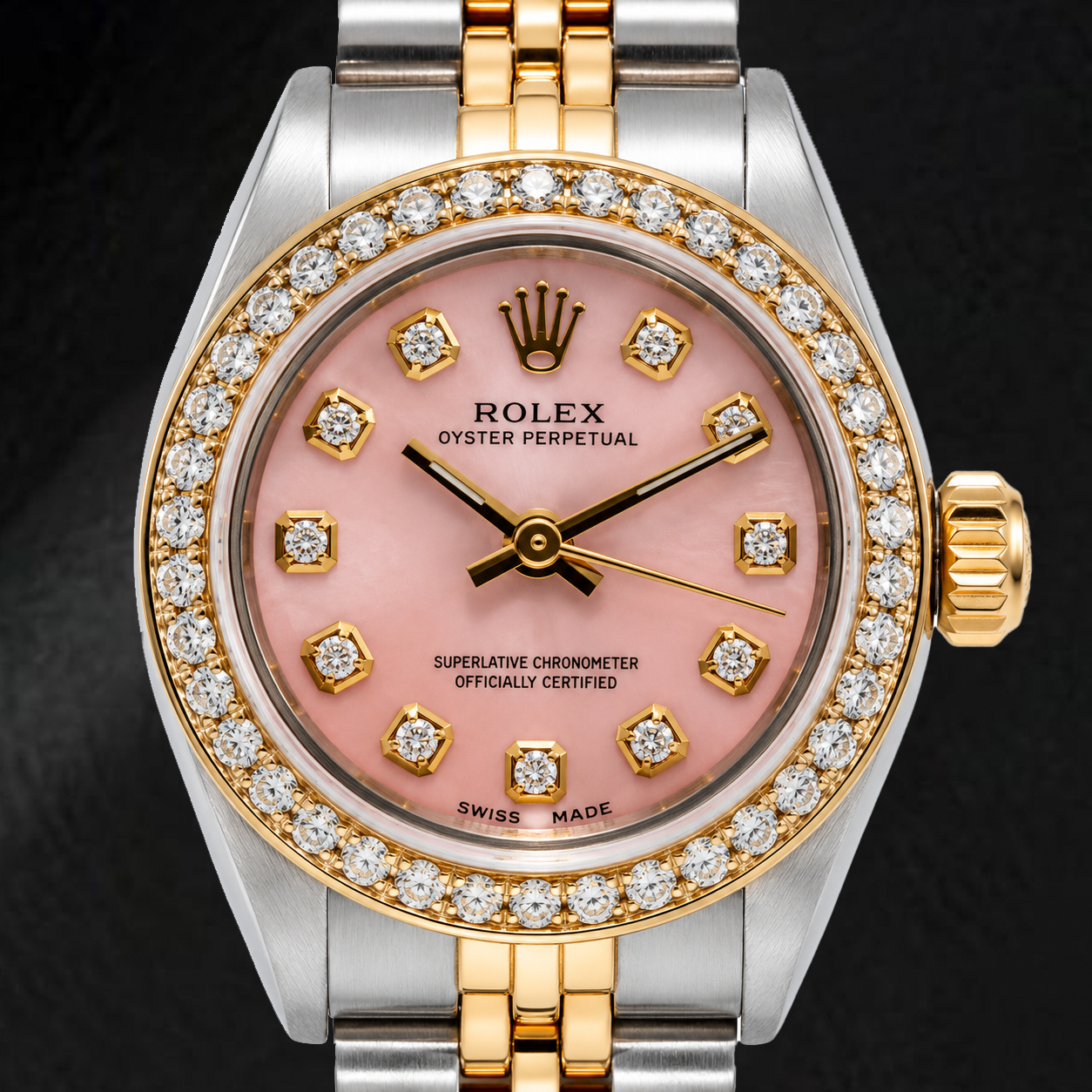 Rolex Oyster Perpetual 67193 26mm Quadrante Rosa con Diamanti Bicolore Bracciale Jubilee