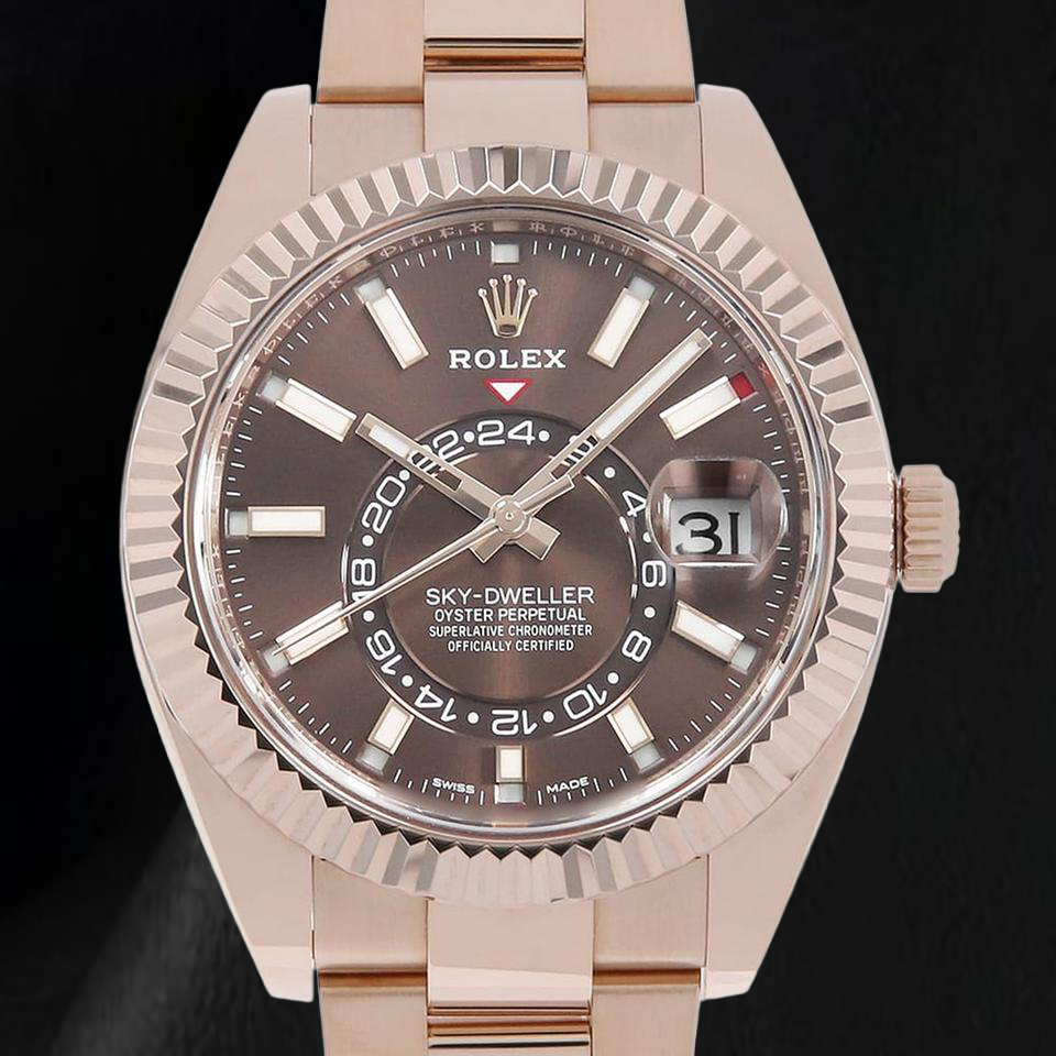 Rolex Sky-Dweller 326935 42 mm Orologio in Oro Rosa con Quadrante Cioccolato con Indici a Bastone