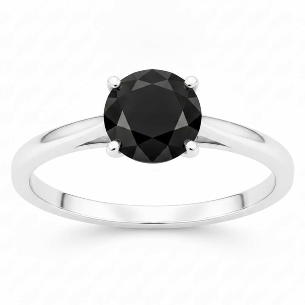 Anello solitario a cattedrale con diamante nero autentico taglio rotondo da 3,5 carati in Oro Bianco 14K New York