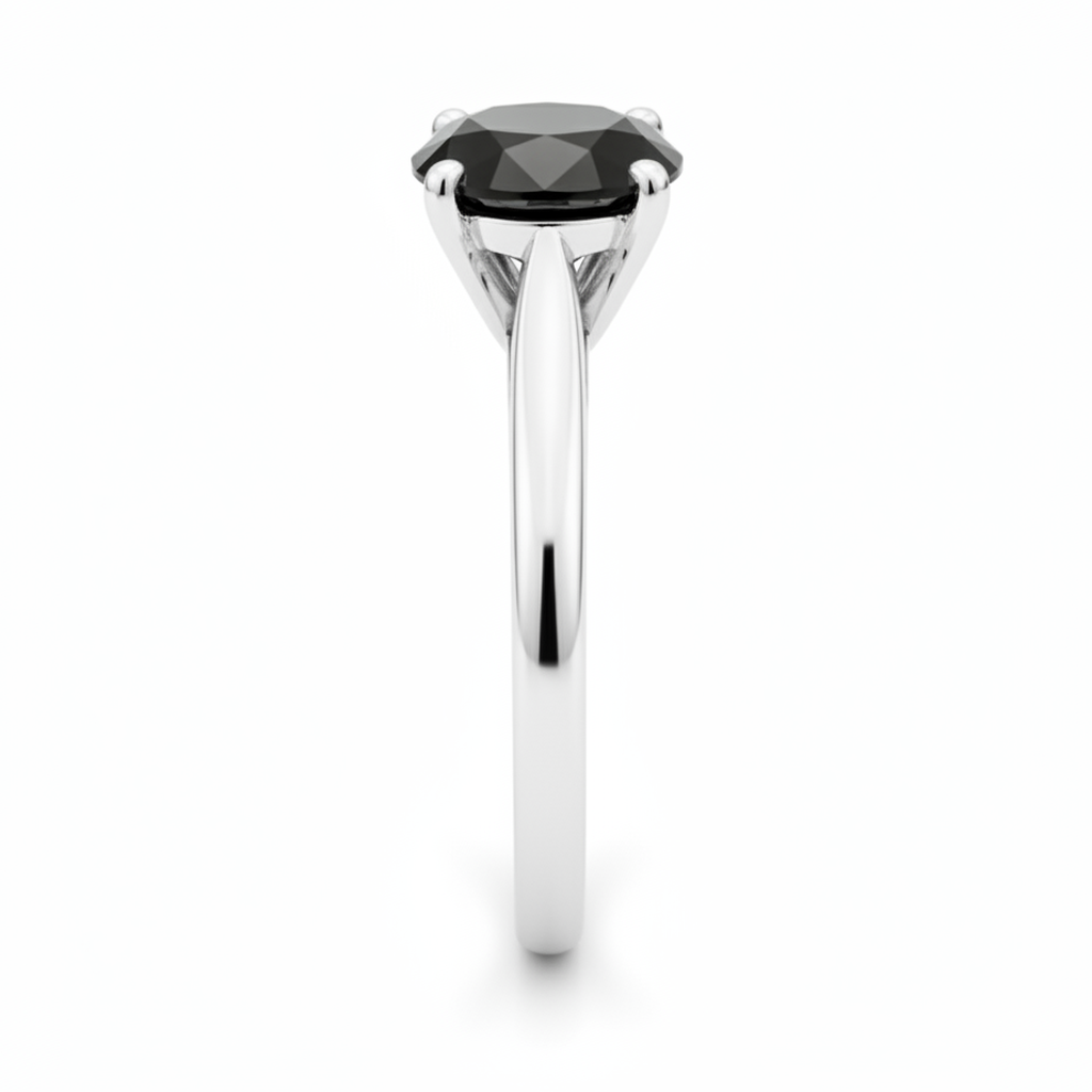 Anello solitario a cattedrale con diamante nero autentico taglio rotondo da 3,5 carati in Oro Bianco 14K New York
