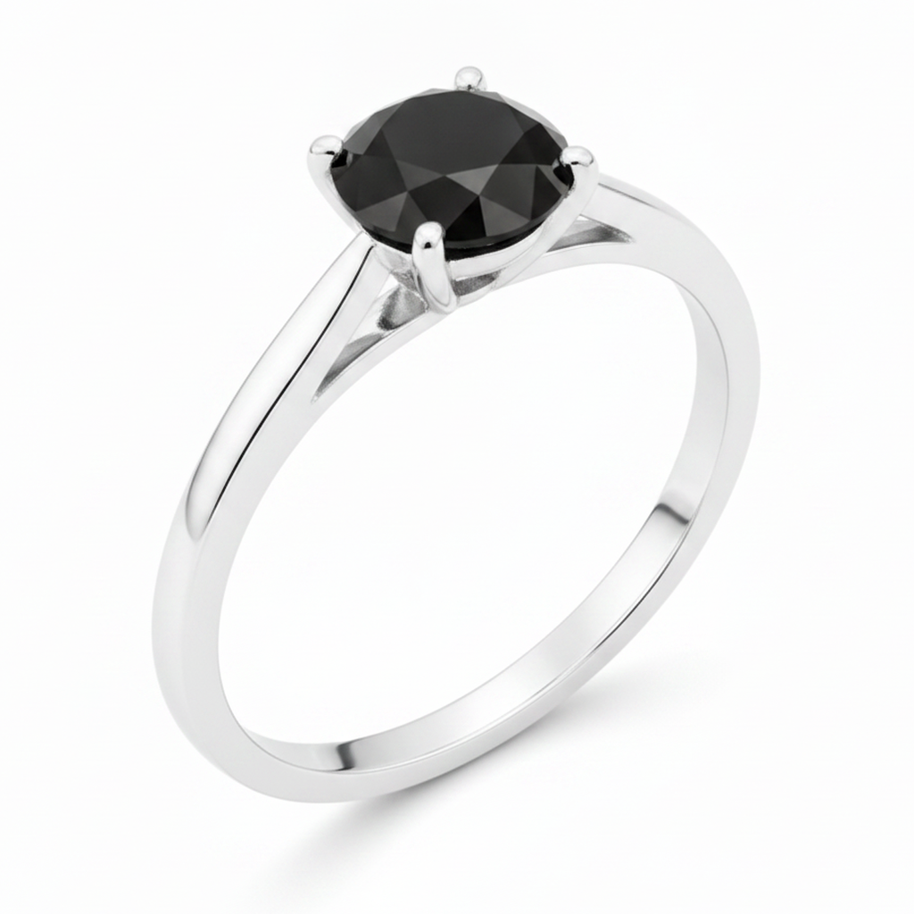 Anello solitario a cattedrale con diamante nero autentico taglio rotondo da 3,5 carati in Oro Bianco 14K New York