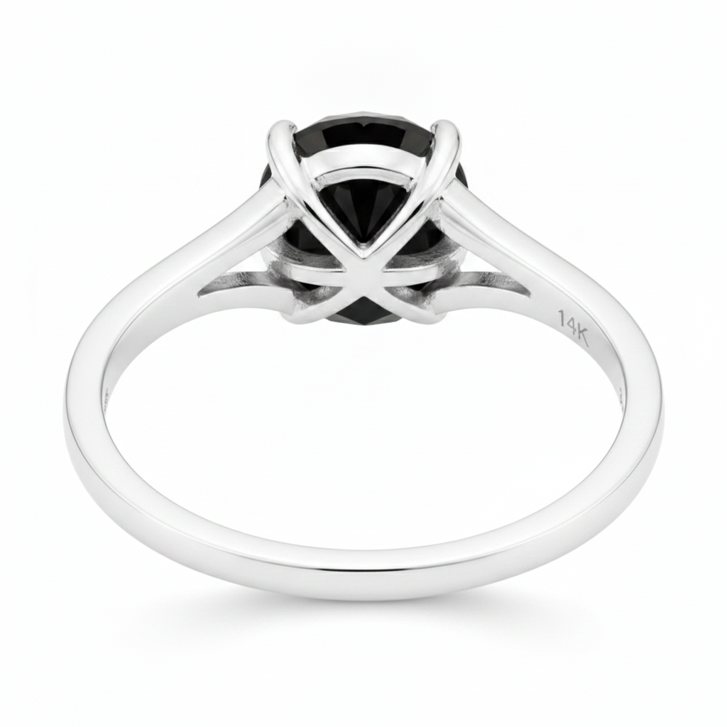 Anello solitario a cattedrale con diamante nero autentico taglio rotondo da 3,5 carati in Oro Bianco 14K New York