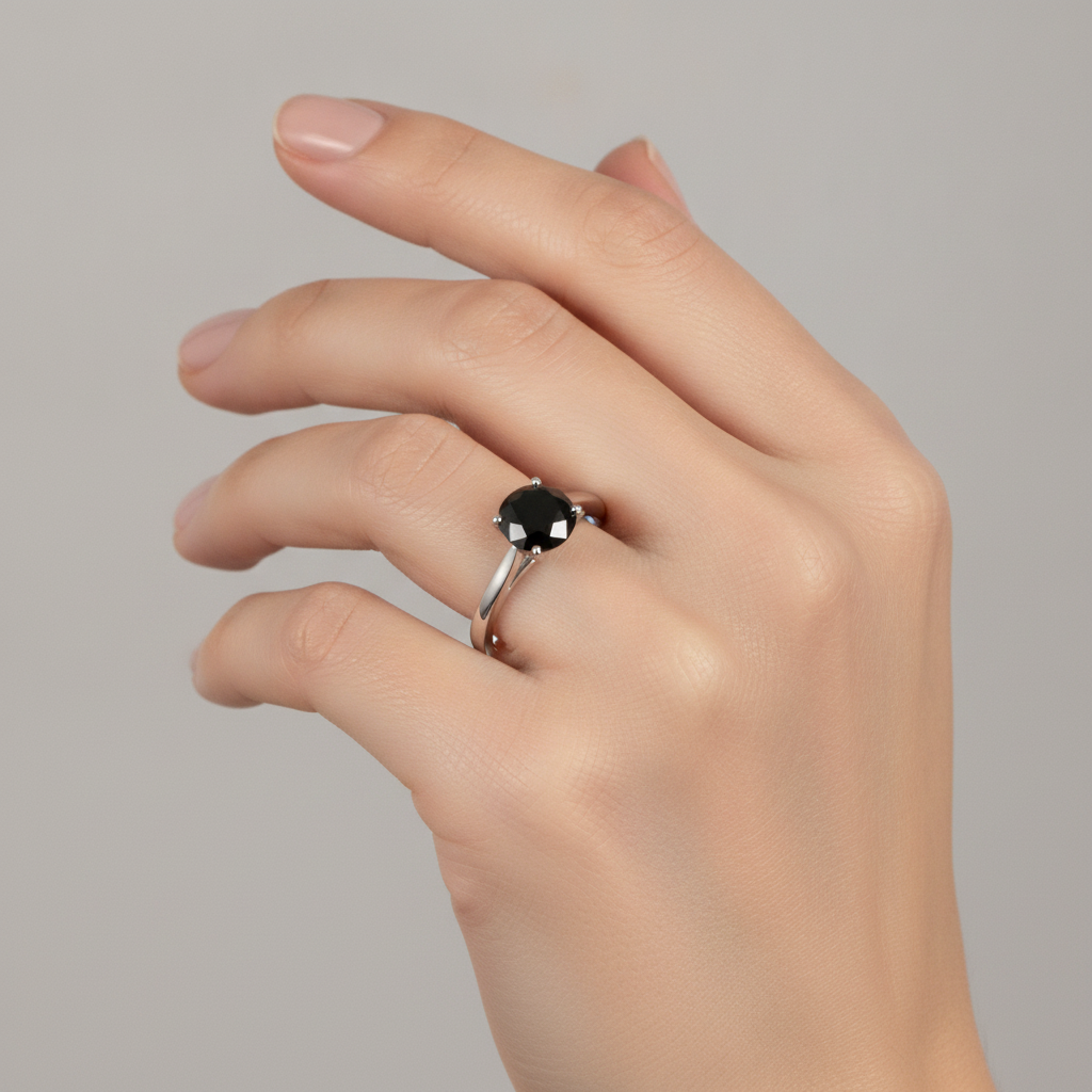 Anello solitario a cattedrale con diamante nero autentico taglio rotondo da 3,5 carati in Oro Bianco 14K New York