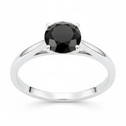 Anello solitario a cattedrale con diamante nero autentico taglio rotondo da 3,5 carati in Oro Bianco 14K New York